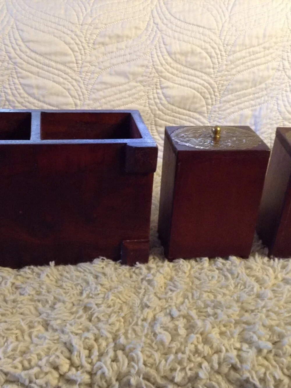VTG '70-90's Jewelry Box wooden Boho Brass Embossed Embellishments 2 drawer